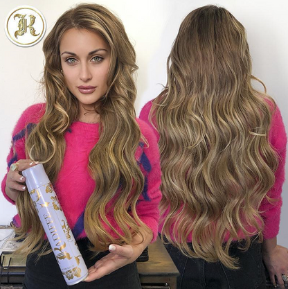 Back and front of a girl's hairstyle with Kadiffe hairspray 